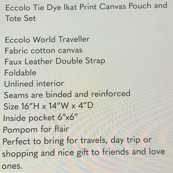Eccolo Tie Dye Ikat Print Canvas Pouch and Tote - Picture 7 of 7